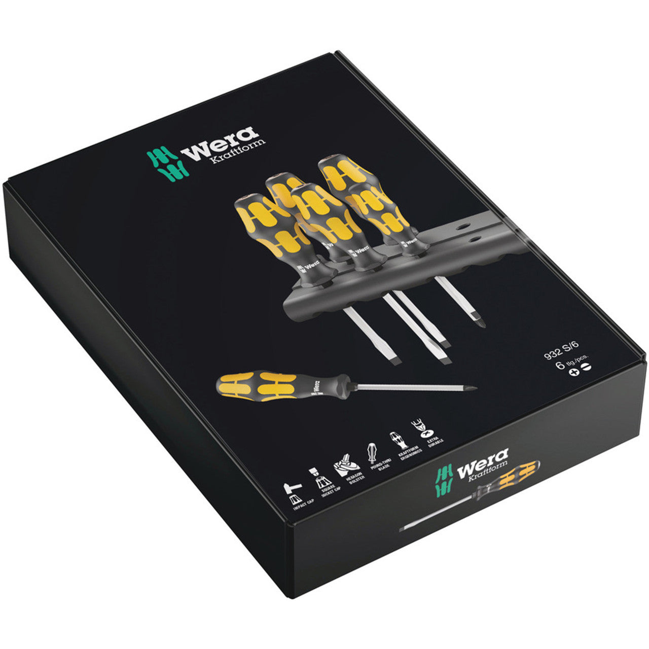 Wera -  932 S/6 Screwdriver set Kraftform Wera: Chiseldriver and rack, 6 pieces - #018283