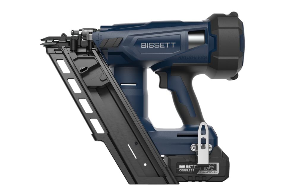 Bissett - 18V 3-1/2" Cordless Paper Collated Framing Nailer 30° – 34° Kit with FREE Extra Battery - Model: BTC-SN3190