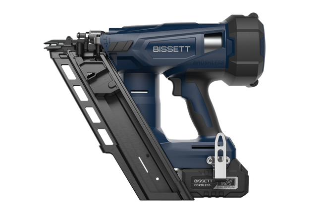 Bissett - 18V 3-1/2" Cordless Paper Collated Framing Nailer 30° – 34° Kit with FREE Extra Battery - Model: BTC-SN3190